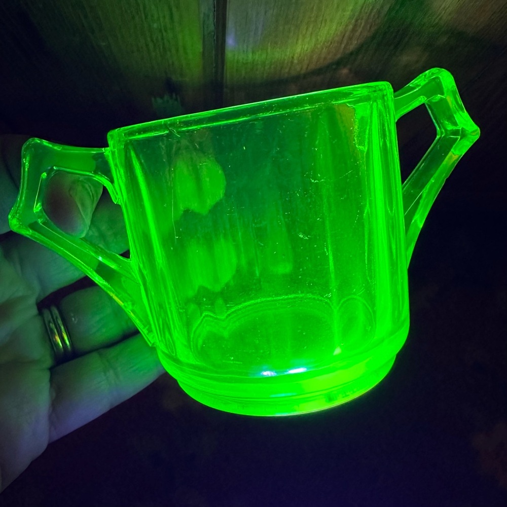 Vaseline Glass Sugar Bowl with Handles
